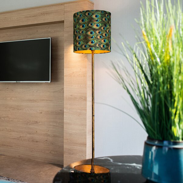 Lampada da terra vintage oro con paralume pavone 40 cm - Simplo