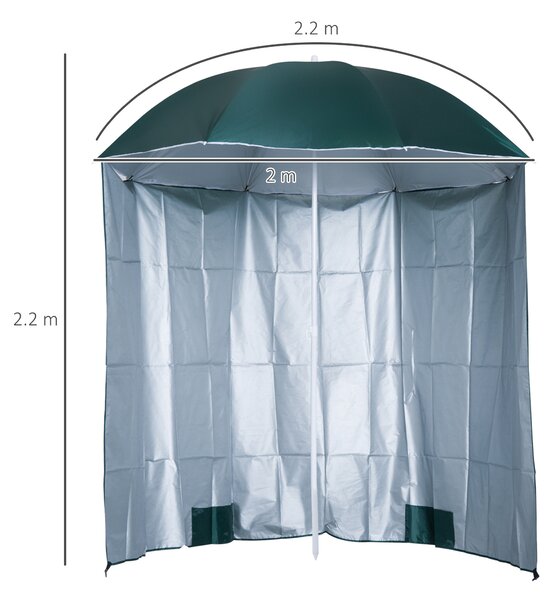Outsunny Ombrellone da Spiaggia e da Giardino Φ220cm con Tenda Parasole, Poliestere e Metallo, Verde Scuro e Bianco|Aosom