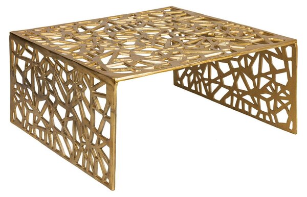 Tavolino da salotto WOHNLING, alluminio dorato, 60 cm, forma quadrata. Tavolino in metallo per soggiorno, design moderno, ideale come tavolino da caffè o tavolino di servizio. Realizzato a mano