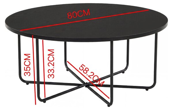 Tavolino da salotto WOHNLING, forma rotonda, diametro 80 cm, colore nero. Tavolino moderno ed elegante per il soggiorno, ideale come tavolino da caffè o come tavolino laterale. Struttura in metallo