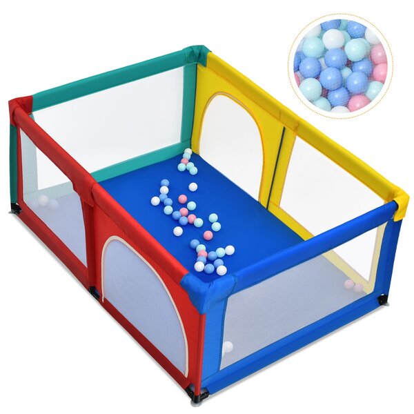 Costway Box per bambini con cancello extra large e rete traspirante, Centro attività portatile per interno Colorato