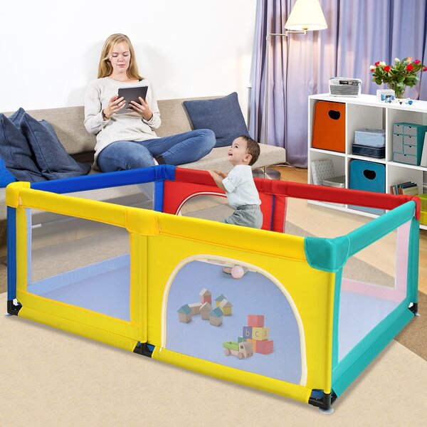 Box per bambini con cancello extra large e rete traspirante, Centro  attività portatile per interno
