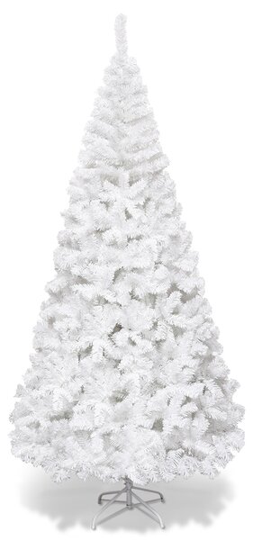 Costway Albero di natale artificiale 240cm in PVC con 1138 rami, supporto in metallo e piedi in gomma Bianco