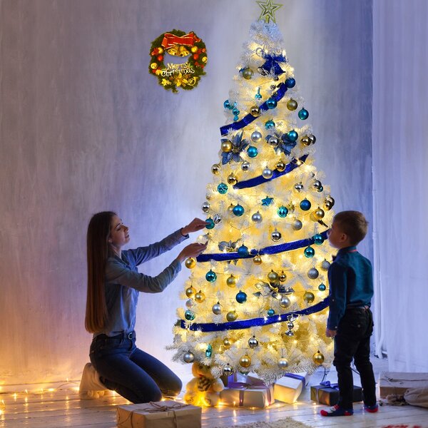 Costway Albero di natale artificiale 240cm in PVC con 1138 rami, supporto in metallo e piedi in gomma Bianco