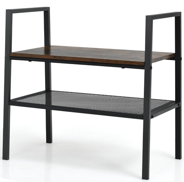 Costway Scaffale compatto a 2 livelli in legno e rete metallica, Scaffale di stoccaggio impilabile per salotto ingresso