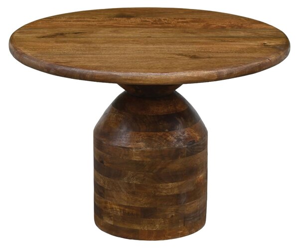 Tavolino da salotto WOHNLING in legno massello di mango, diametro 60 cm, design rotondo, ideale per il soggiorno o come tavolino da divano. Realizzato in legno massello, con gambe a colonna, prodotto artigianalmente