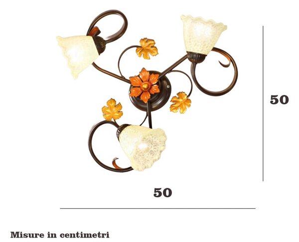 Plafoniera classica due p aida pl3 e14 led metallo ruggine oro vetro bianco - Due P Illuminazione