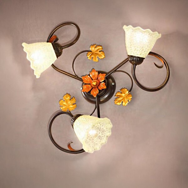 Plafoniera classica due p aida pl3 e14 led metallo ruggine oro vetro bianco - Due P Illuminazione