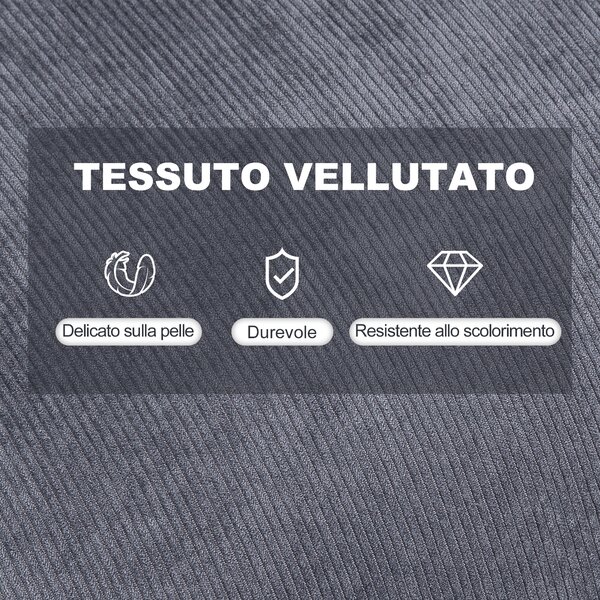 HOMCOM Poltrona in Velluto con Gambe in Acciaio, Reclinabile fino a 155°, Cuscino e Pouf Poggiapiedi Inclusi, Grigio|Aosom
