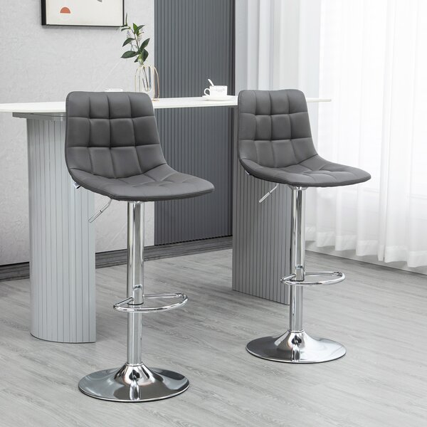 HOMCOM Set 2 Sgabelli da Bar Girevoli in Similpelle con Schienale e Poggiapiedi, 42x45x89-110cm, Grigio|Aosom