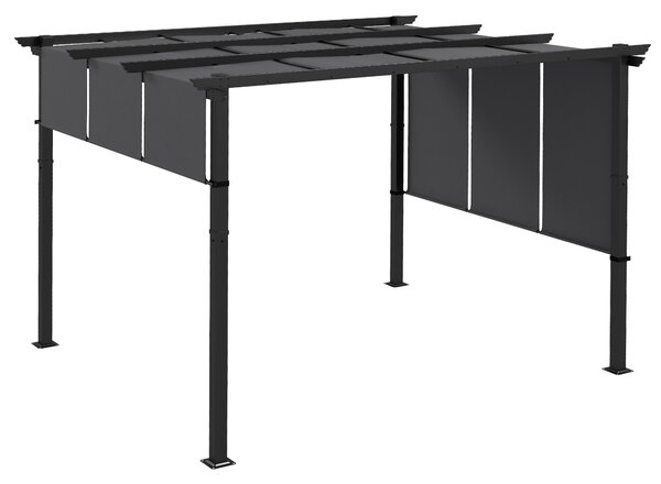 Outsunny Gazebo Pergola 3x3.5 m con 3 Tettucci Regolabili in Acciaio e Poliestere Anti UV, Grigio