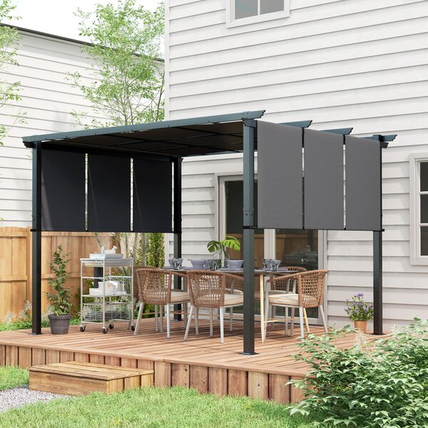 Outsunny Gazebo Pergola 3x3.5 m con 3 Tettucci Regolabili in Acciaio e Poliestere Anti UV, Grigio