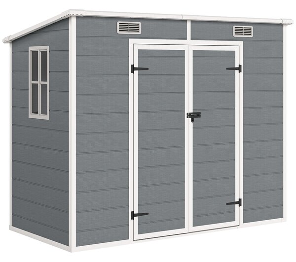 Outsunny Casetta da Giardino in Resina con Pavimento, 2 Porte con Blocco, Finestra, 2.4 x 1.3 m, Grigio | Aosom Italy
