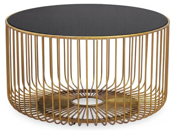 Tavolino da salotto WOHNLING, vetro e metallo, 60 cm, dorato, rotondo, design moderno. Include un cesto in filo metallico. Ideale come tavolino da divano, tavolino da lounge o tavolino ausiliario. Realizzato a mano