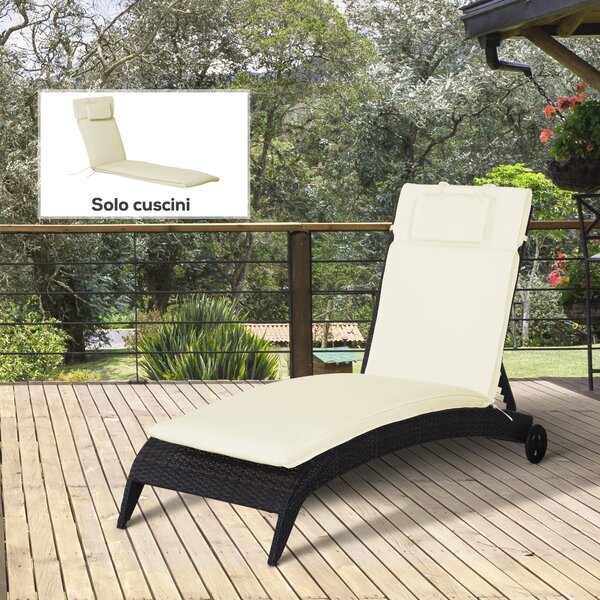 Outsunny Cuscino per Sdraio Lettino Prendisole da Giardino 198x53x5cm Bianco Crema|Aosom