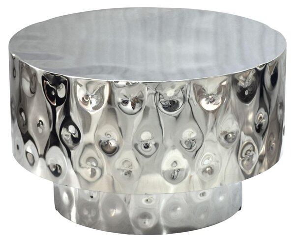 Tavolino da salotto WOHNLING, alluminio, rotondo, 60 cm di diametro, colore argento, design moderno, tavolino per il soggiorno, tavolino da divano, forma a tamburo, tavolino ausiliario, prodotto artigianale