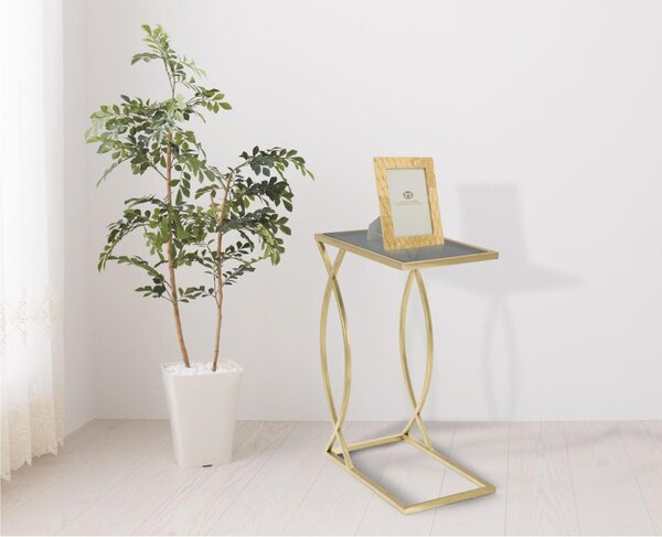 Tavolinetto porta telefono in metallo e vetro, piano in vetro temperato SOFA TABLE dimensioni 45x25xh 60 cm linee geometriche