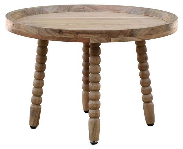 Tavolino da salotto in legno massello di acacia, diametro 60 cm, design moderno. Tavolino per divano in legno massello, ideale per il soggiorno. Gambe decorative, tavolino ausiliario, prodotto artigianale