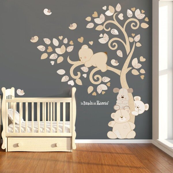 Alberi Albero Cuccioli nel Vento Azzurro - Adesivi Murali per Bambini