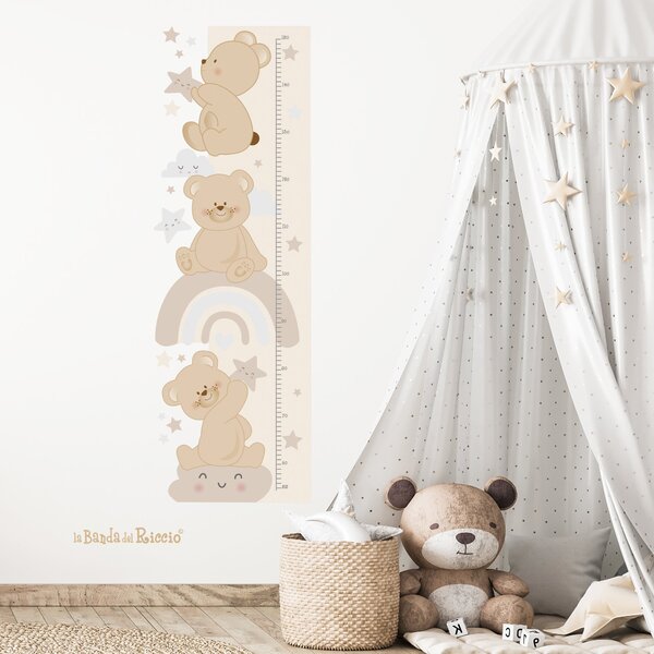 Metri crescita Orsetto sull'arcobaleno metro crescita Grigio/Azzurro - Adesivi Murali per Bambini