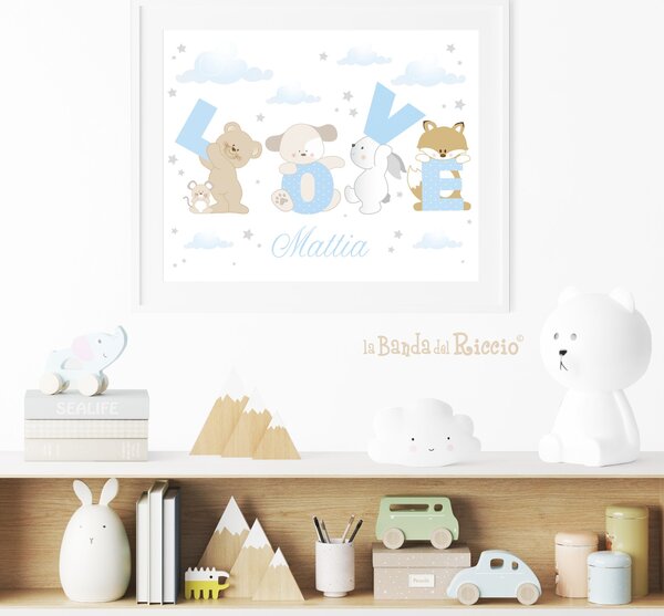 Tutte le decorazioni murali Quadro cameretta Love Azzurro - Adesivi Murali per Bambini