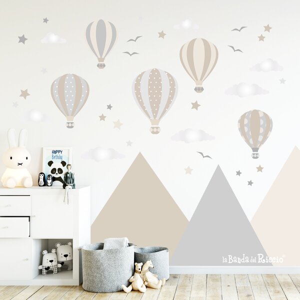Junior Adesivi murali Hot Air Balloons Grigio/Beige - Adesivi Murali per Bambini