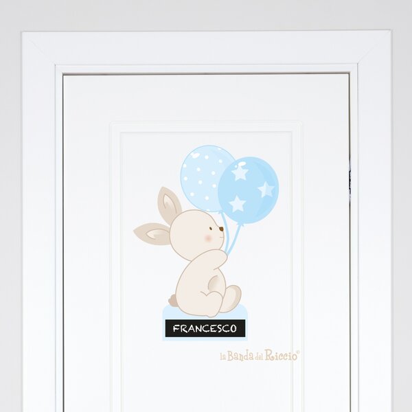 Adesivi porta Bunny Balloons Adesivo porta cameretta Azzurro - Adesivi Murali per Bambini