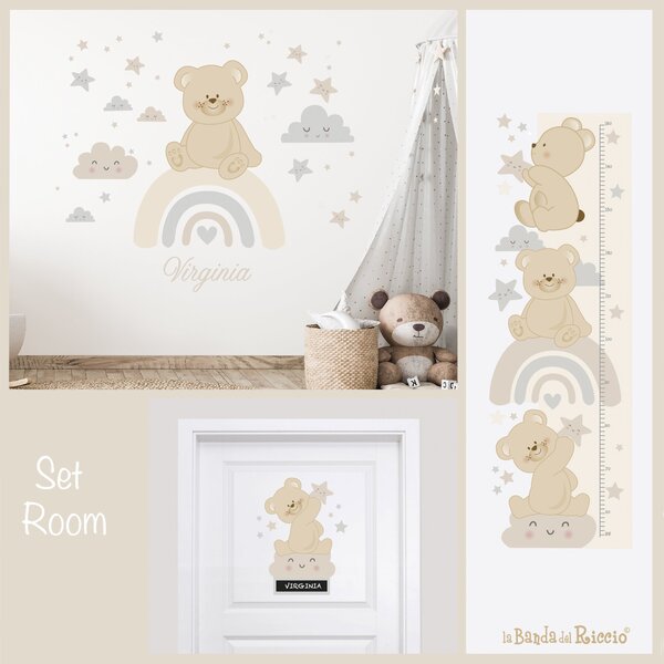 Set room Set Room Orsetto sull' Arcobaleno Grigio/Azzurro - Adesivi Murali per Bambini