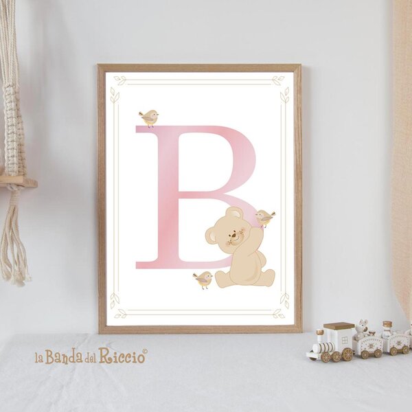 Tutte le decorazioni murali Quadro cameretta Iniziale nome con Orsetto Rosa - Adesivi Murali per Bambini
