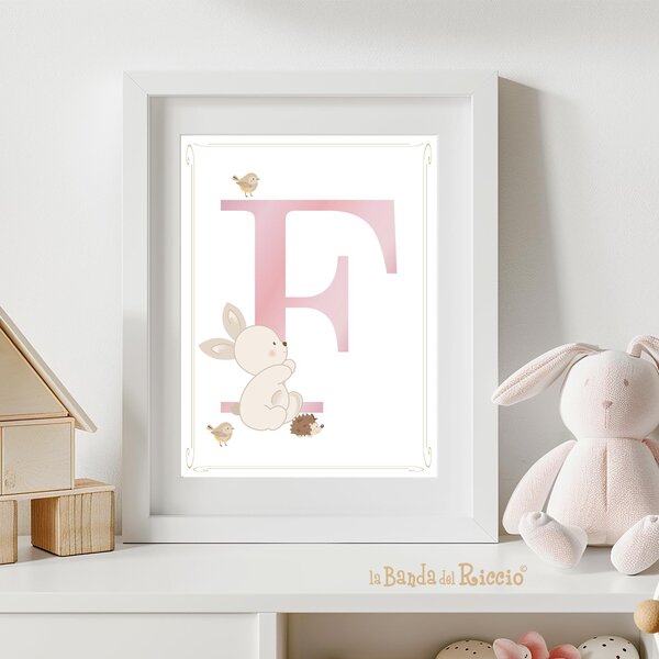 Tutte le decorazioni murali Quadro cameretta Iniziale nome con Coniglietto Rosa - Adesivi Murali per Bambini