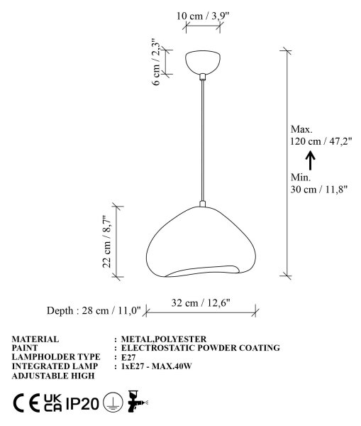 Brilagi - Lampada a sospensione su cavo WABI SABI 1xE27/40W/230V diam. 32 cm bianca