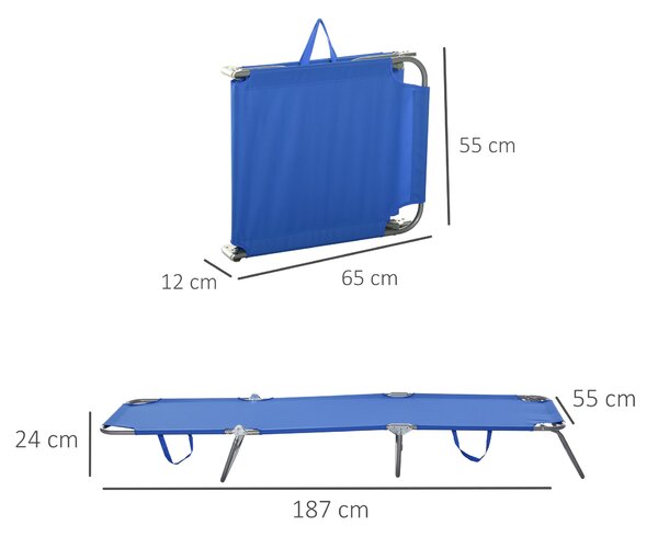 Outsunny Sdraio da Giardino Pieghevole in Metallo e Tessuto Oxford, Lettino Prendisole Traspirante 187x55x24cm Blu|Aosom