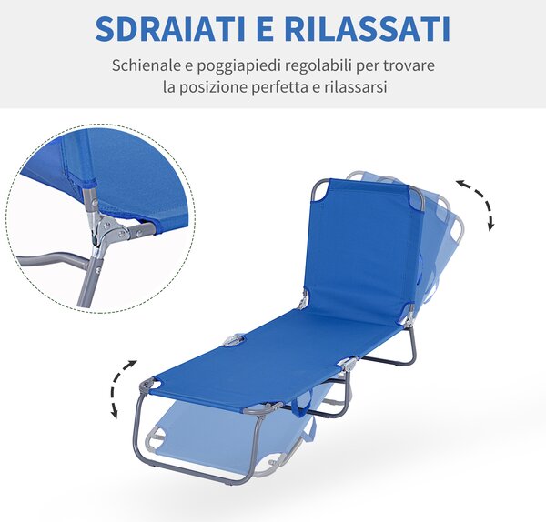 Outsunny Sdraio da Giardino Pieghevole in Metallo e Tessuto Oxford, Lettino Prendisole Traspirante 187x55x24cm Blu|Aosom