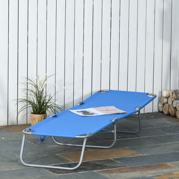 Outsunny Sdraio da Giardino Pieghevole in Metallo e Tessuto Oxford, Lettino Prendisole Traspirante 187x55x24cm Blu|Aosom