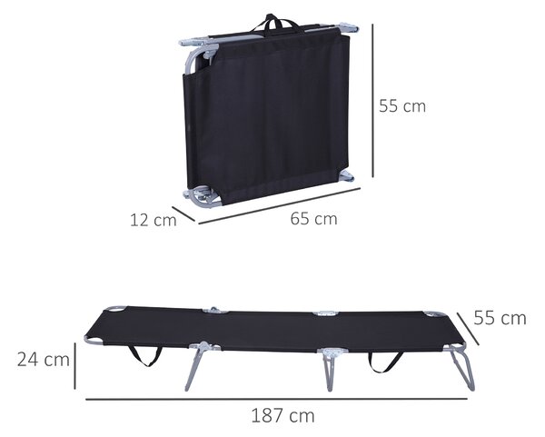Outsunny Sdraio da Giardino Pieghevole in Metallo e Tessuto Oxford, Lettino Prendisole Traspirante 187x55x24cm Nero|Aosom