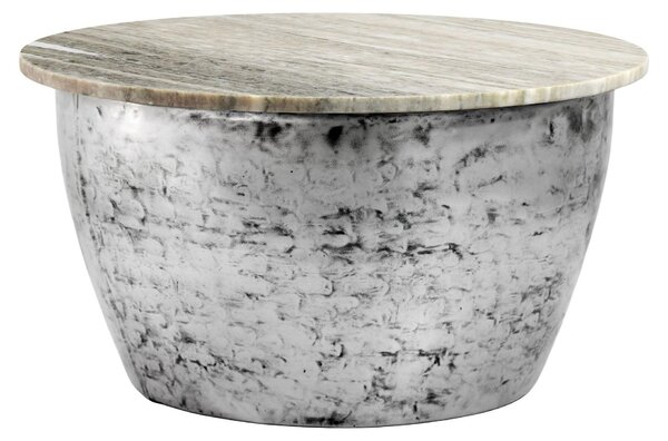 Tavolino da salotto WOHNLING in metallo con piano in marmo bianco, diametro 60 cm. Tavolino rotondo per il soggiorno, robusto, ideale come tavolino da divano o tavolino ausiliario. Fatto a mano, finitura argento