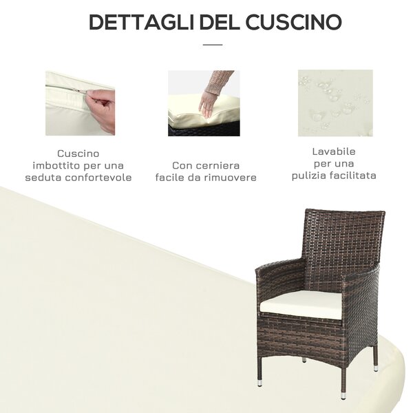 Outsunny Set Mobili da Giardino Rattan Set Arredamento Giardino 3pz Tavolo con 2 Sedie con Cuscini Marrone|Aosom