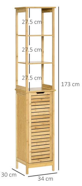 Kleankin Mobile Bagno Multifunzione, 3 Ripiani e Credenza, Design a Doghe, in MDF e Bambù, 34x30x173cm - Naturale|Aosom