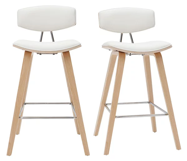 Sgabelli da bar design bianco e legno chiaro H69 cm (set di 2) VASCO