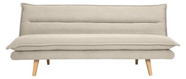 Divano letto 3 posti in tessuto ciniglia beige e legno chiaro BINGO