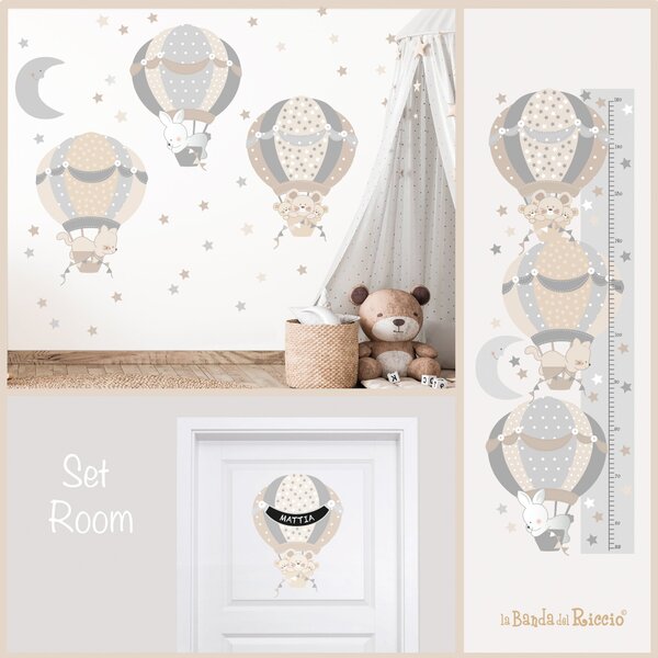 Set room Set Room Le Mongolfiere 4 Grigio/Azzurro - Adesivi Murali per Bambini