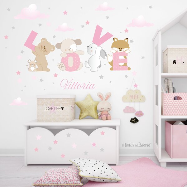 Adesivi murali Love Rosa - Adesivi Murali per Bambini