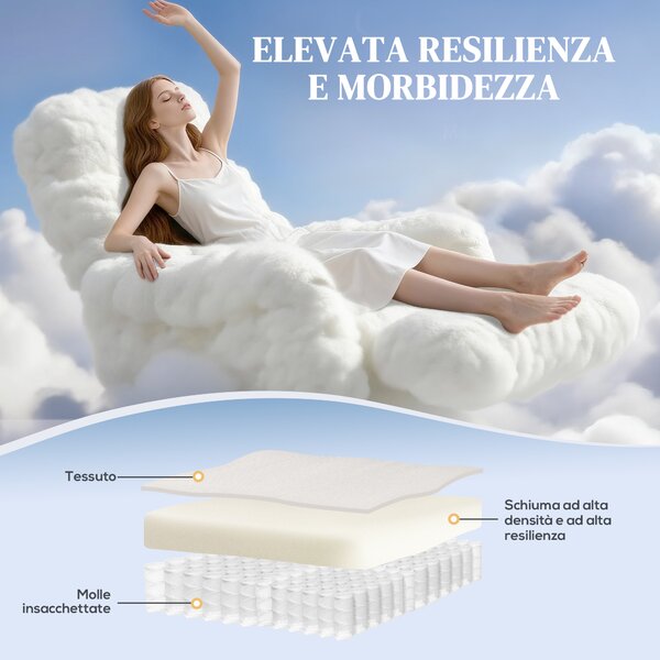 HOMCOM Poltrona Reclinabile 135° max in Tessuto Effetto Lino, Schiuma, Acciaio e Legno, 73x86x100 cm, Bianco Crema | Aosom Italy