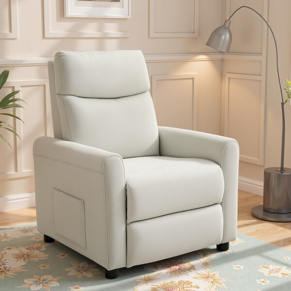 HOMCOM Poltrona Reclinabile 135° max in Tessuto Effetto Lino, Schiuma, Acciaio e Legno, 73x86x100 cm, Bianco Crema | Aosom Italy