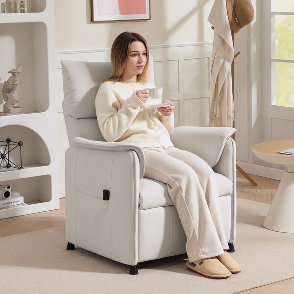 Poltrona Reclinabile Elettrica con Telecomando 80x83x104 cm in Tessuto Effetto Velluto Crema