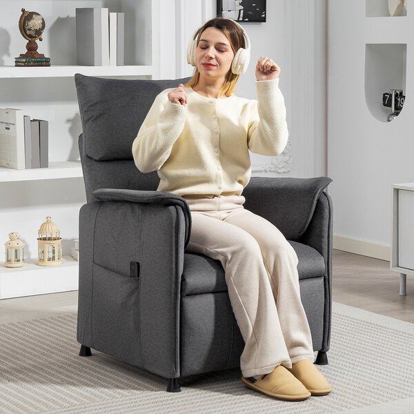 Poltrona Reclinabile Elettrica con Telecomando 80x83x104 cm in Tessuto Effetto Velluto Nero
