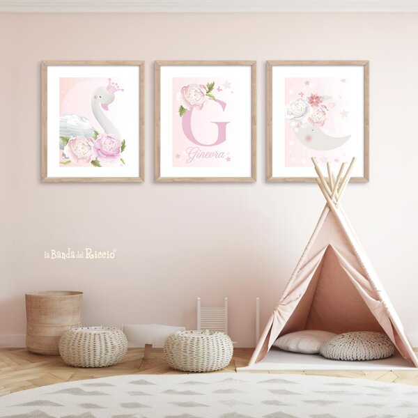 Tutte le decorazioni murali Cigni e Peonie Con Nome - Adesivi Murali per Bambini