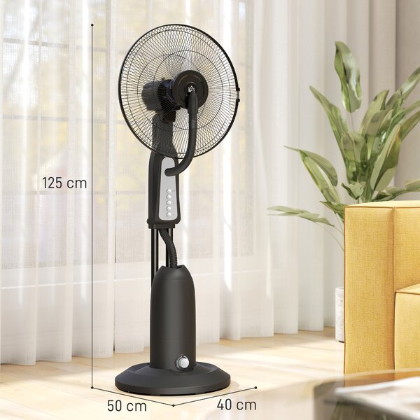 HOMCOM Ventilatore Nebulizzatore a 3 Velocità, Oscillazione 75° e Nebulizzazione Regolabile, Nero | Aosom Italy