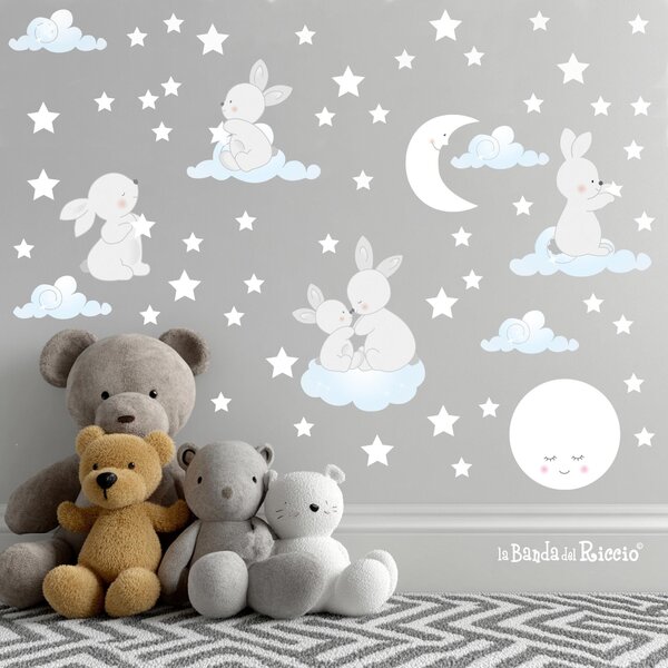 Pattern Pattern I Coniglietti Bianco/Azzurro - Adesivi Murali per Bambini