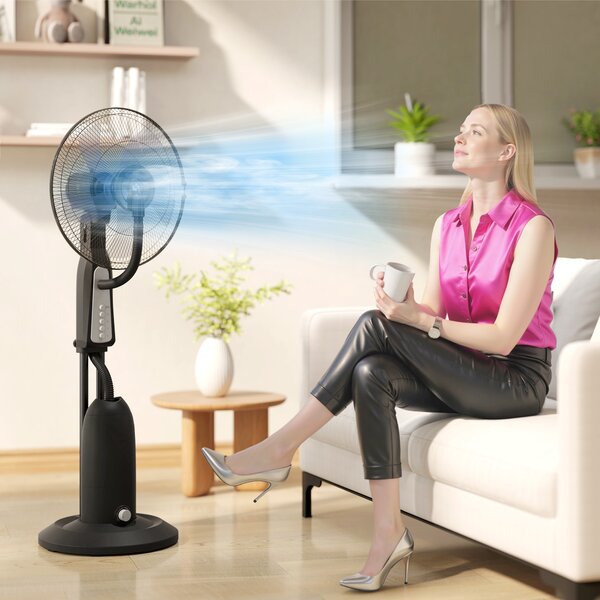 HOMCOM Ventilatore Nebulizzatore a 3 Velocità, Oscillazione 75° e Nebulizzazione Regolabile, Nero | Aosom Italy